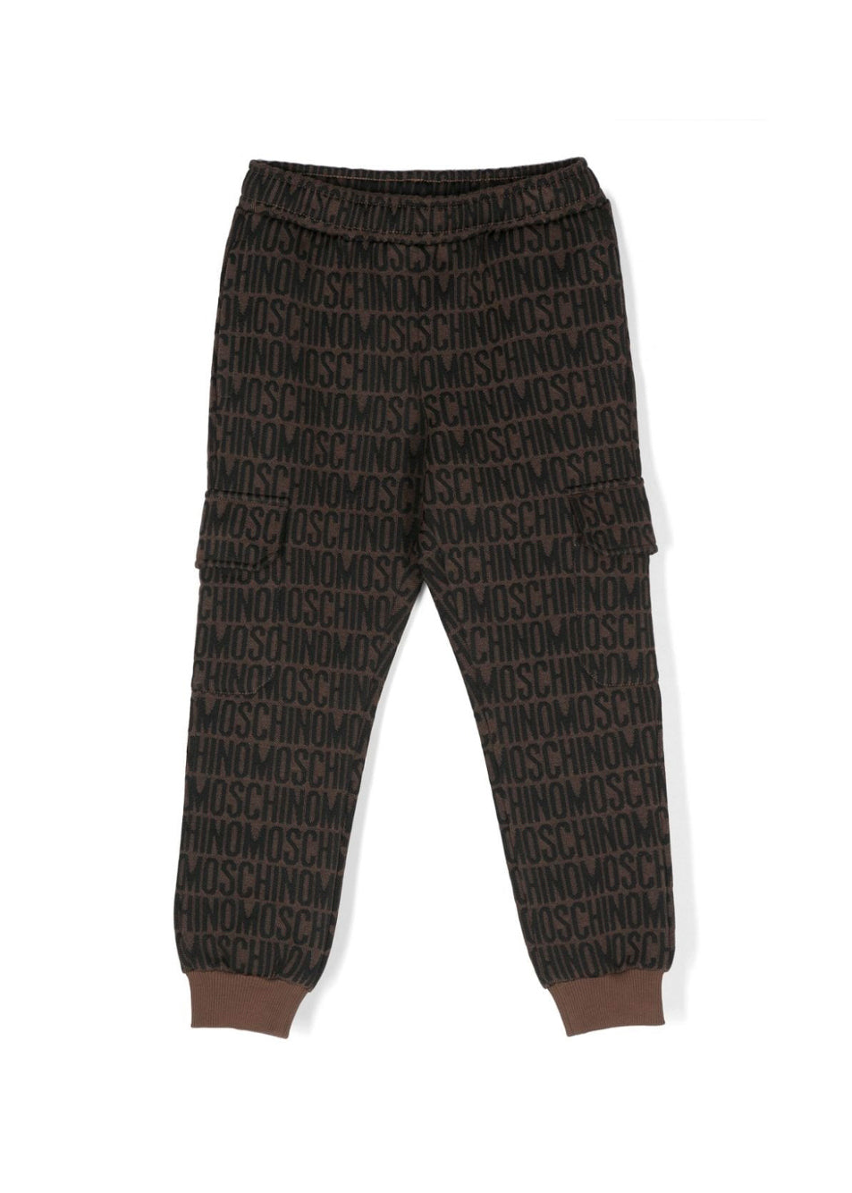 Moschino Kids Pantaloni Marroni in Tuta con Logo Monogram per Bambini