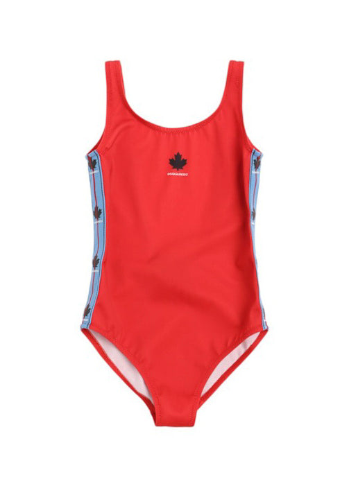 Dsquared2 Kids Costume Monokini Rosso con Bande per Bambine