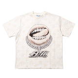 ArtSuperMoney Kids T-Shirt Bianco e Beige Stampa Grillz con Strass per Bambini