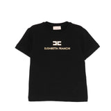 Elisabetta Franchi La Mia Bambina T-shirt Nera con Logo Effetto Oro per Neonate