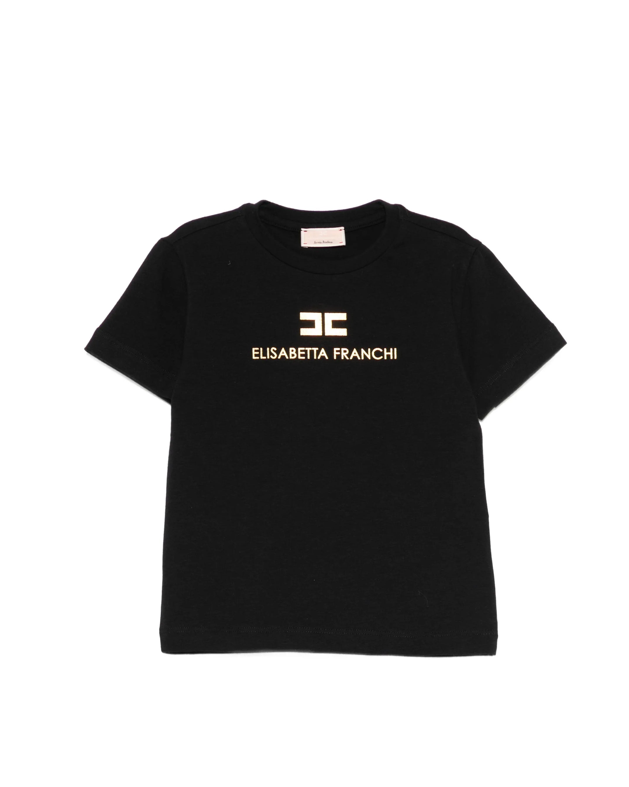 Elisabetta Franchi La Mia Bambina T-shirt Nera con Logo Effetto Oro per Neonate