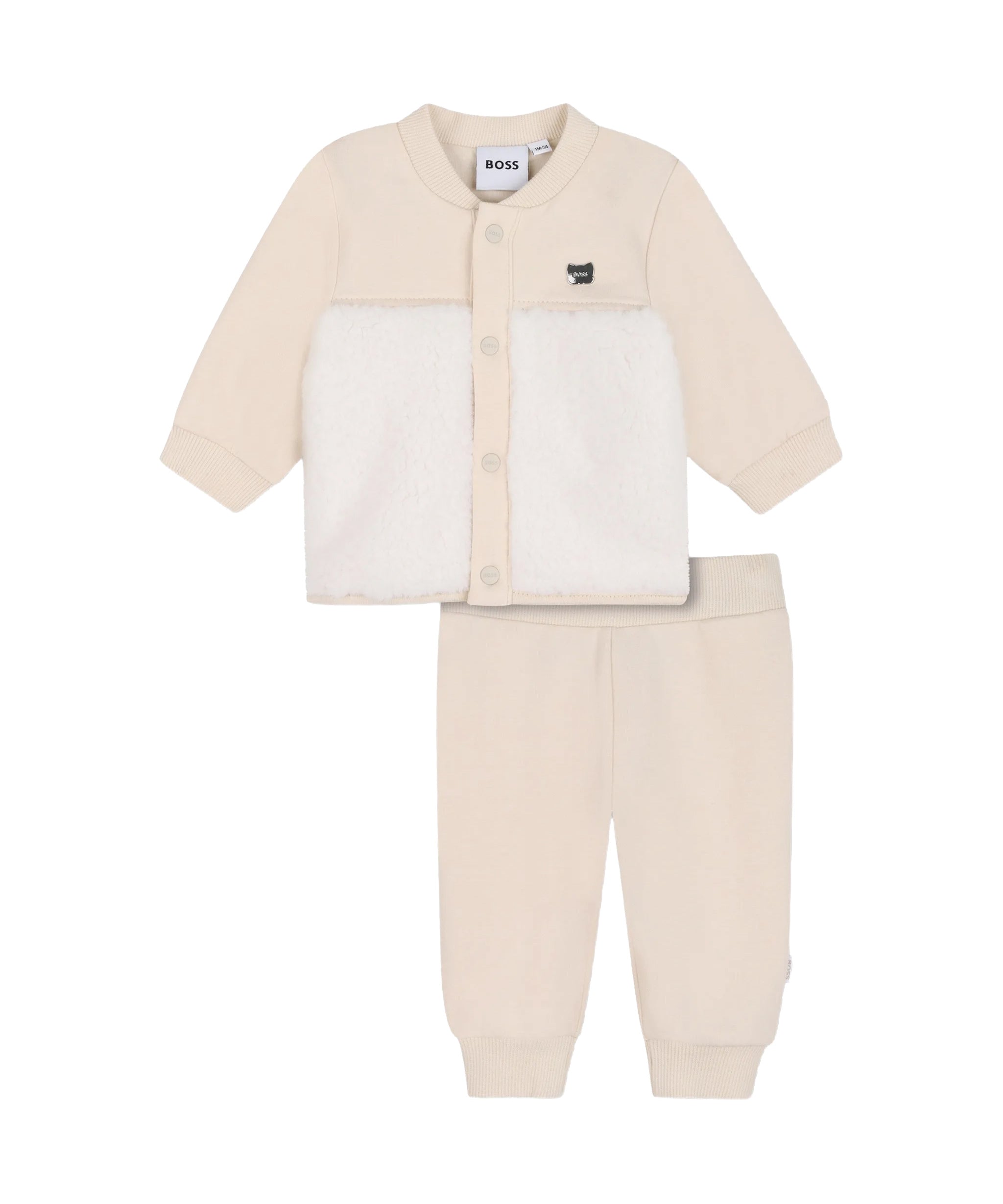BOSS Kids Completo Beige con Giacca in Felpa e Teddy e Pantaloni con Placca Logo per Neonati