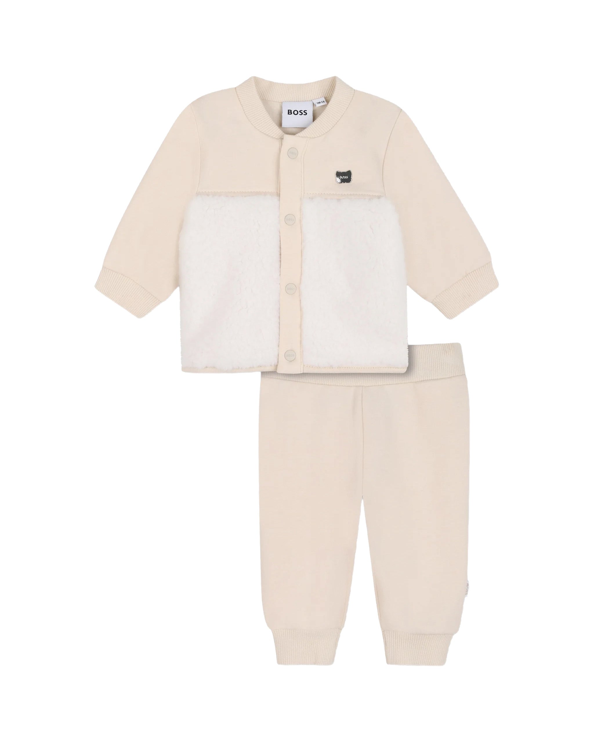 BOSS Kids Completo Beige con Giacca in Felpa e Teddy e Pantaloni con Placca Logo per Neonati