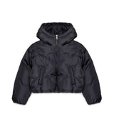 Diesel Kids Piumino Cropped Nero con Cappuccio e Logo Oval per Bambine