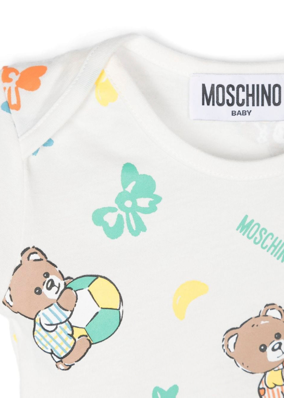 Moschino Kids Body Bianco con Stampa Teddy Bear per Neonati 