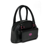 Diesel Kids Mini Bag in Tessuto Nera con Logo Oval Fucsia per Bambine