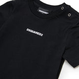 Dsquared2 Kids T-shirt Nera con Stampa Logo e Bottoni Apertura Spalla per Neonati