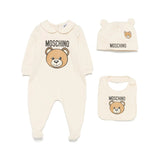 Moschino Kids Tutina con Capellino e Bavetta Beige per Neonati