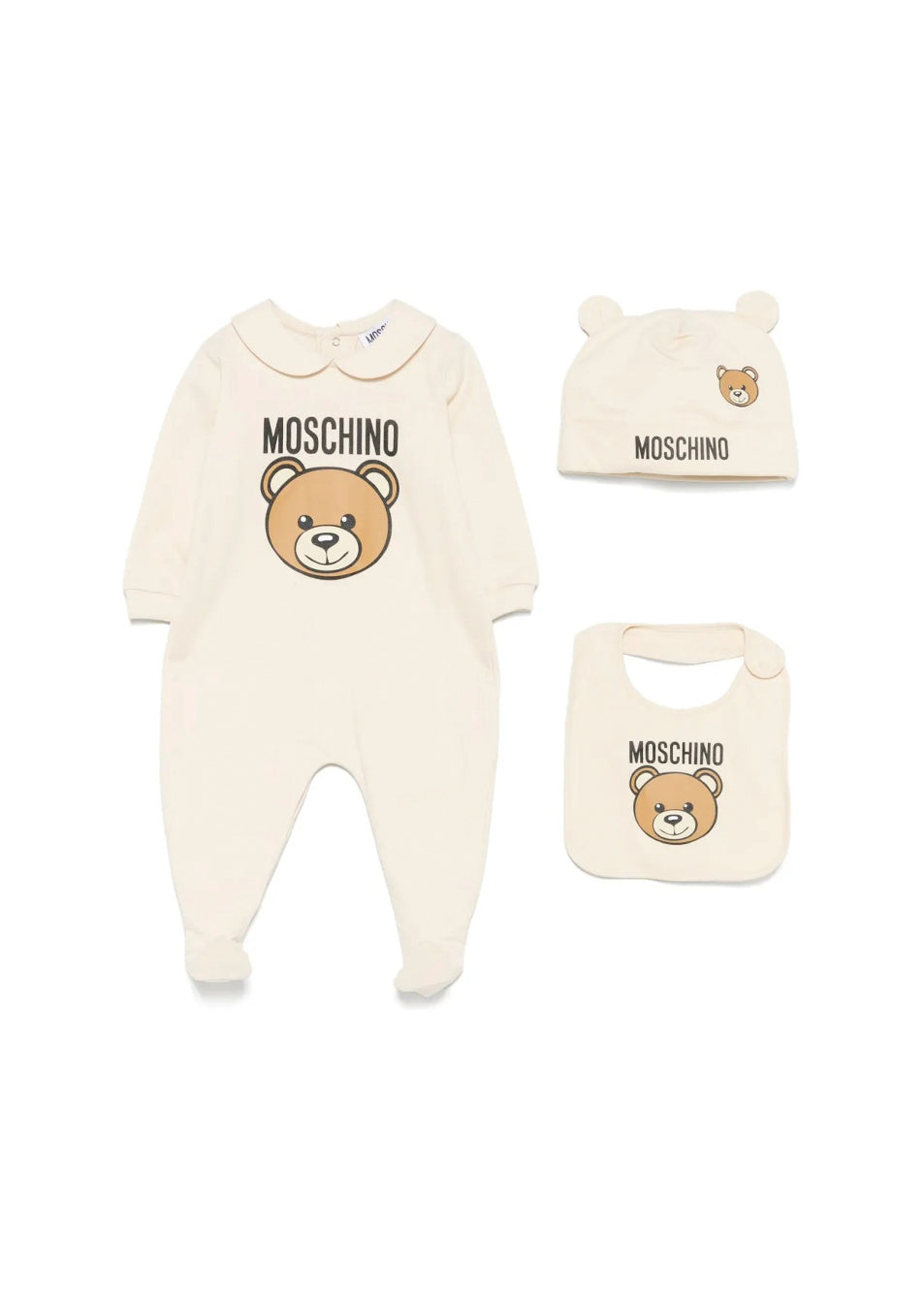 Moschino Kids Tutina con Capellino e Bavetta Beige per Neonati