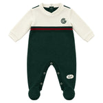 Gabriella Gucci Kids Tutina Felpa Verde e Bianco con Logo per Neonati