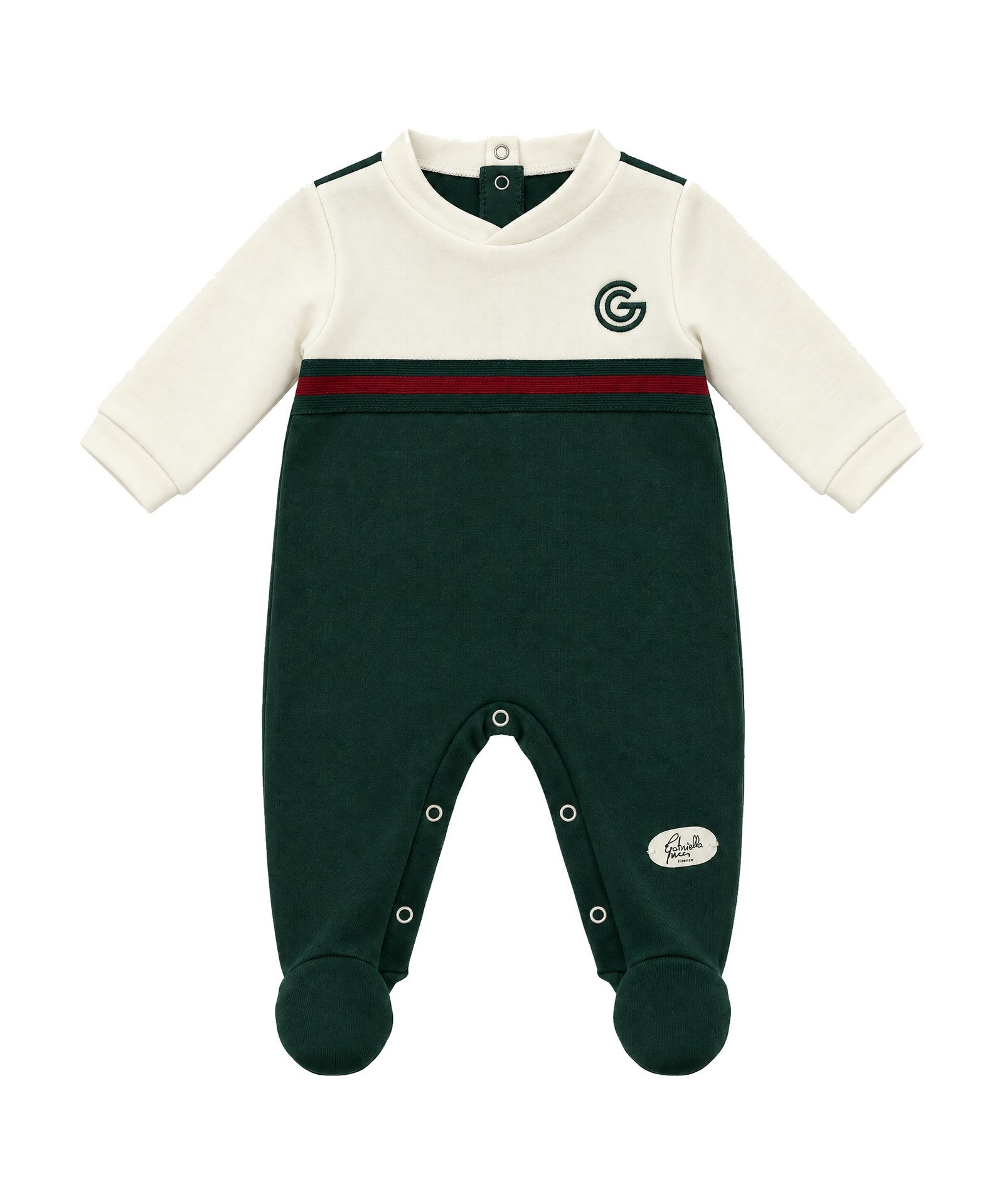 Gabriella Gucci Kids Tutina Felpa Verde e Bianco con Logo per Neonati