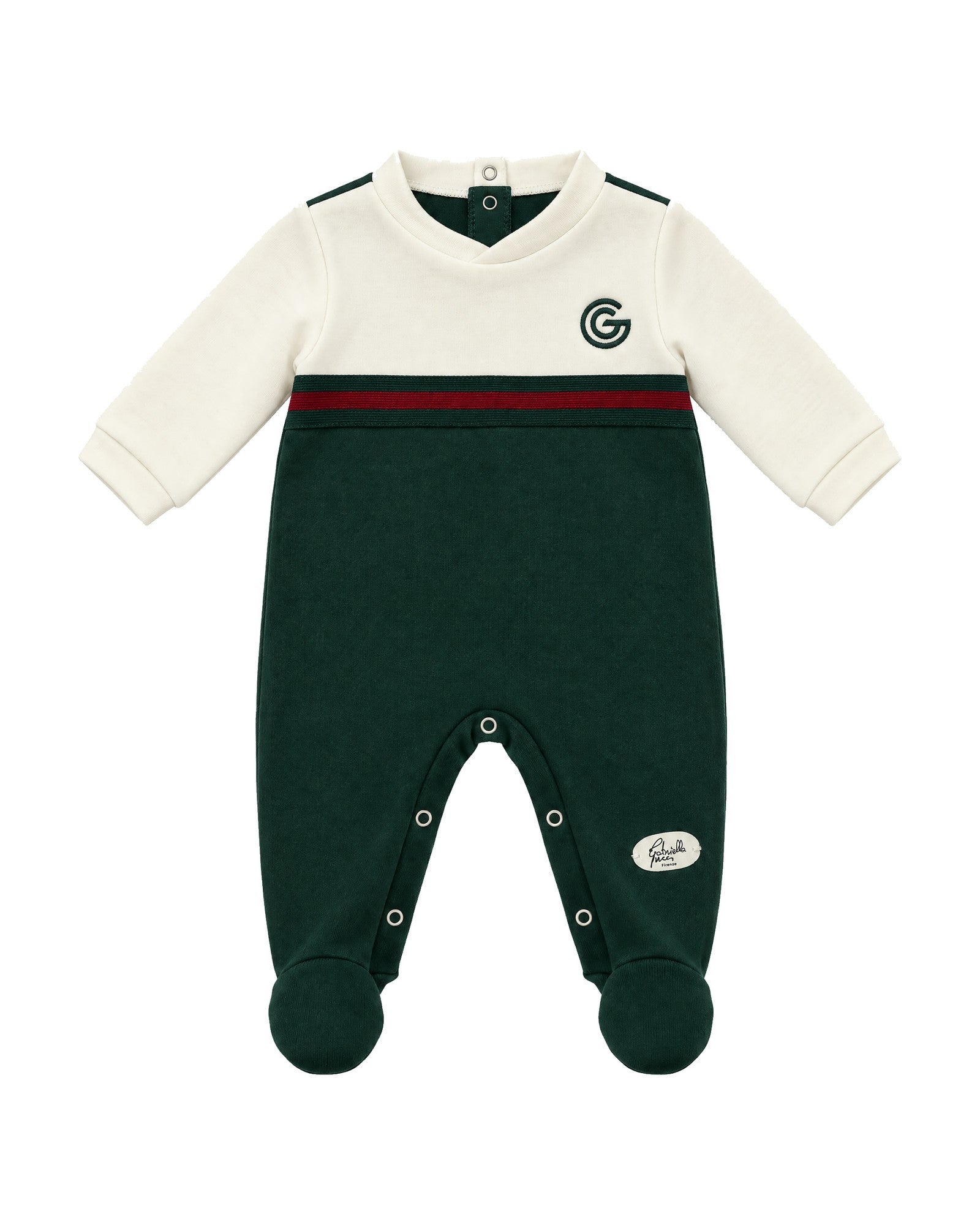 Gabriella Gucci Kids Tutina Felpa Verde e Bianco con Logo per Neonati
