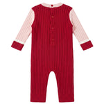 Elisabetta Franchi La Mia Bambina Tutina Intera in Maglia a Coste Rossa e Rosa con Logo Ricamato per Neonate