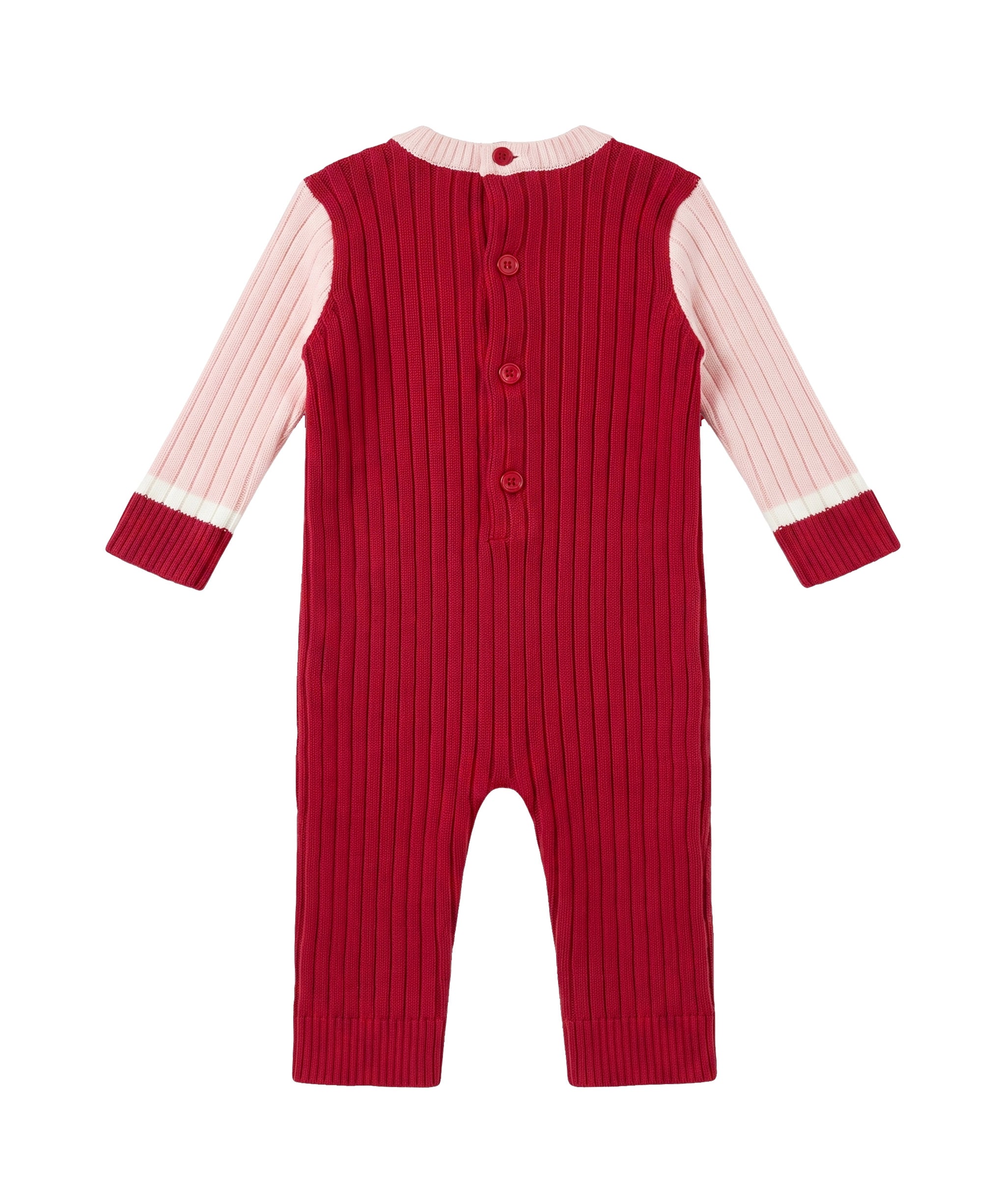 Elisabetta Franchi La Mia Bambina Tutina Intera in Maglia a Coste Rossa e Rosa con Logo Ricamato per Neonate