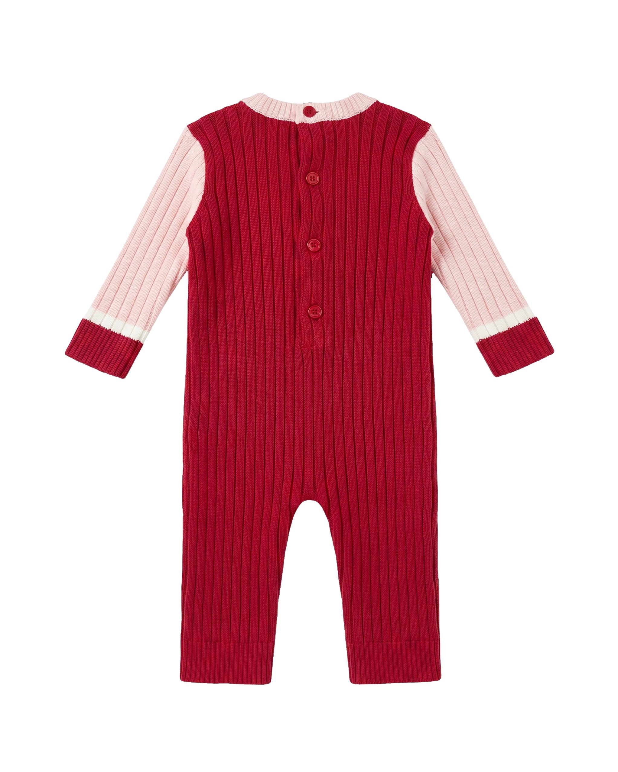 Elisabetta Franchi La Mia Bambina Tutina Intera in Maglia a Coste Rossa e Rosa con Logo Ricamato per Neonate
