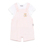 Moschino Kids T-shirt con Salopette Rosa a Quadri per Neonate