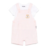 Moschino Kids T-shirt con Salopette Rosa a Quadri per Neonate
