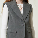 Twinset Kids Gilet Monopetto Grigio Melange per Bambine (dettaglio)