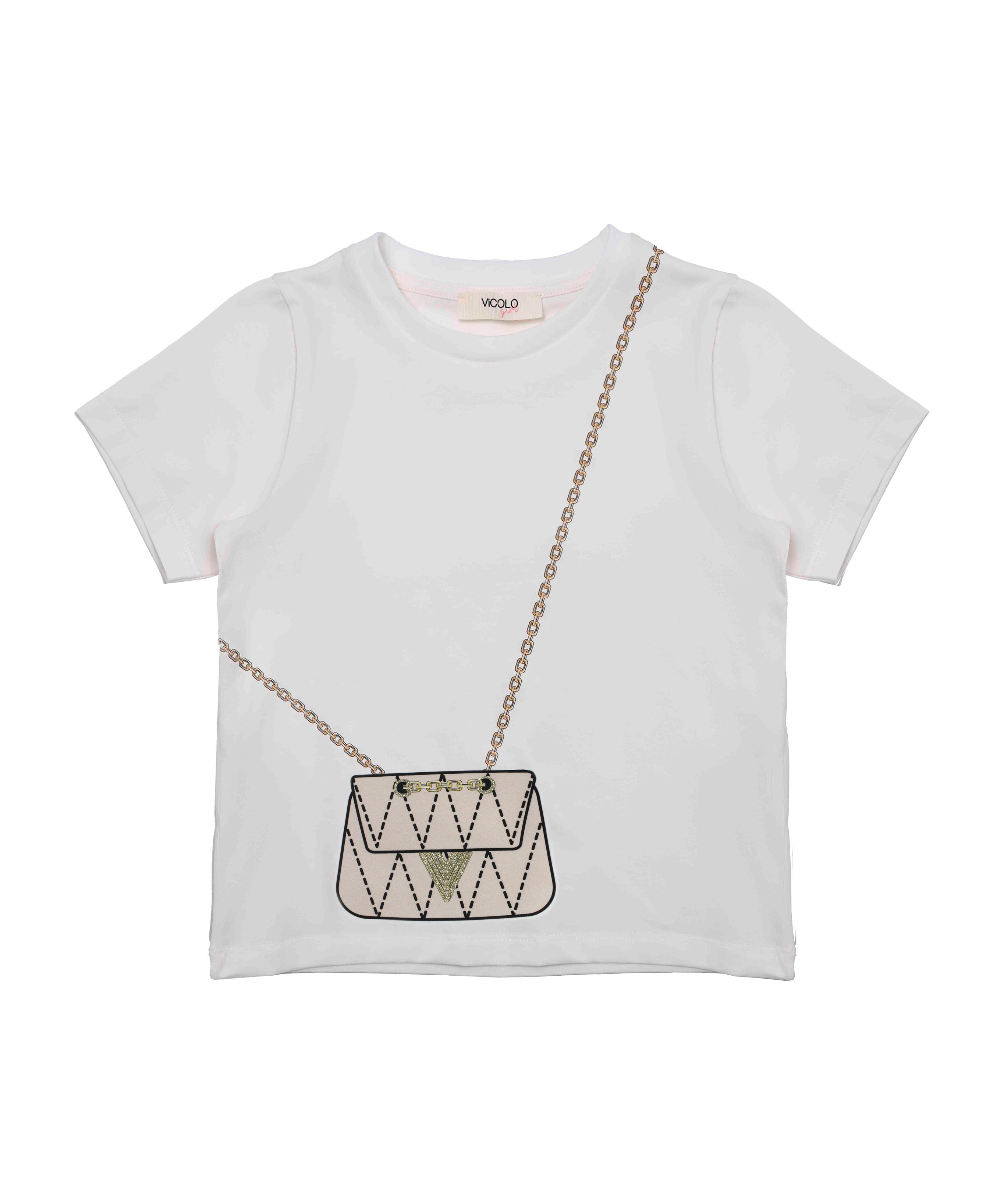 Vicolo Kids T-Shirt Bianca con Stampa Bag per Bambine