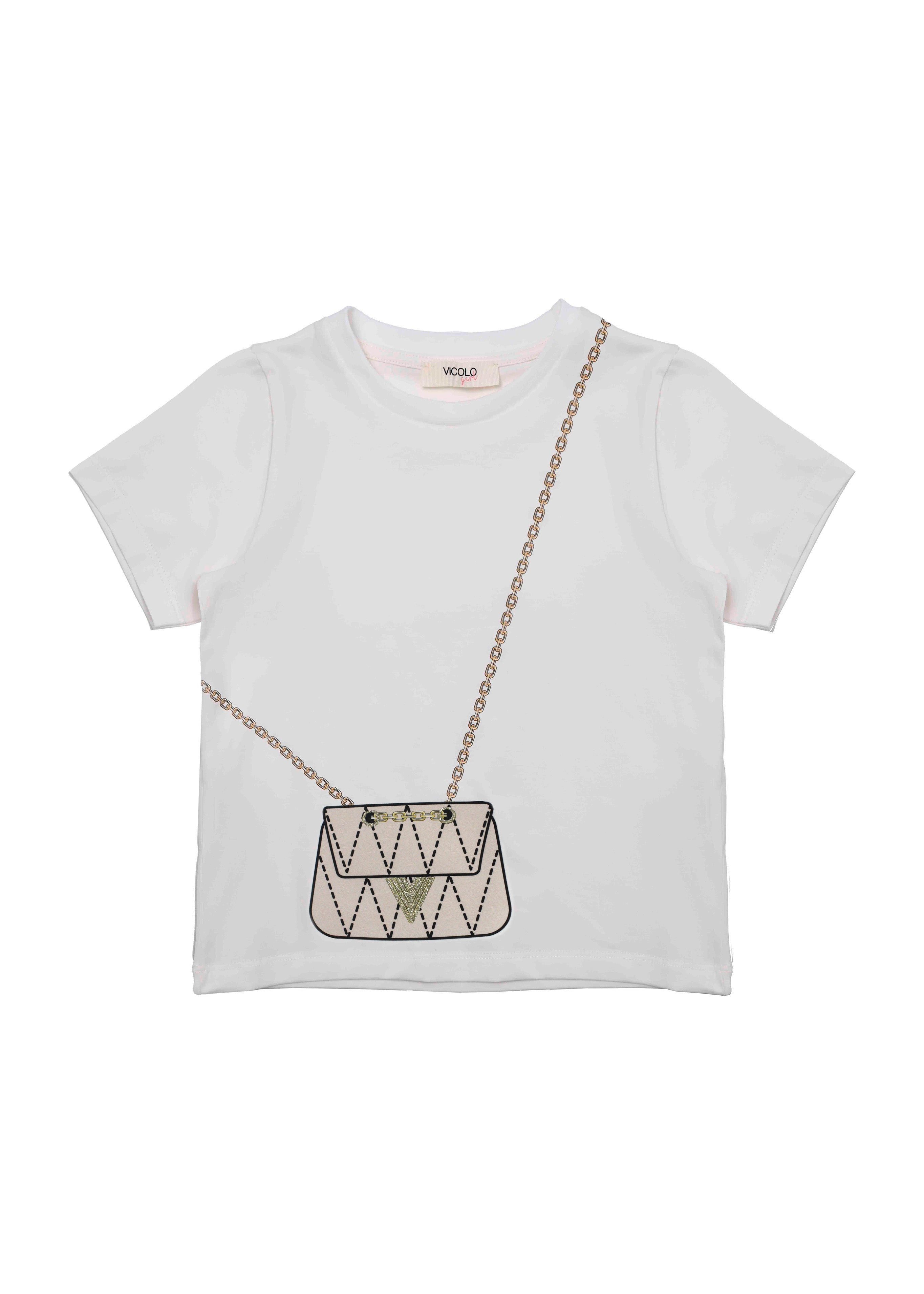 Vicolo Kids T-Shirt Bianca con Stampa Bag per Bambine