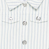 Moschino Kids Smanicato in Denim Bianco a Strisce con Teddy Bear per Neonate