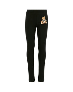 Moschino Kids Leggings Neri con Teddy per Bambine