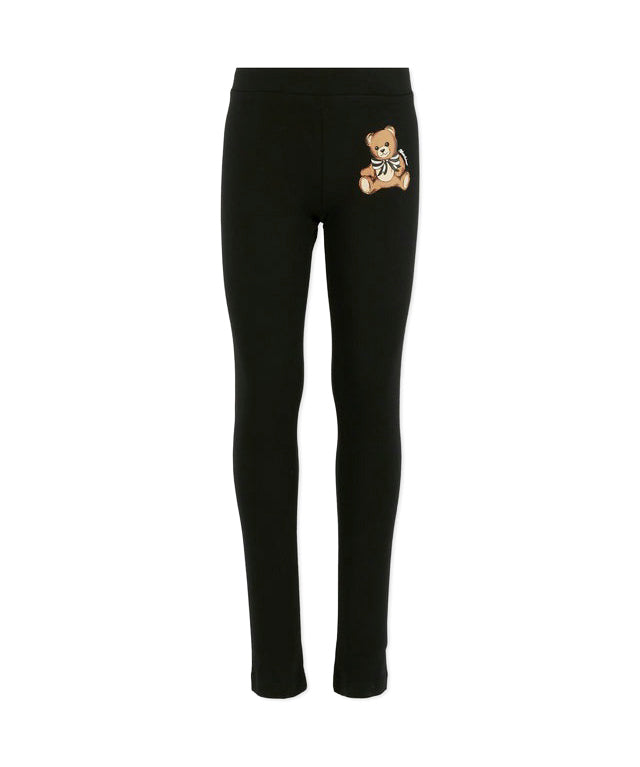 Moschino Kids Leggings Neri con Teddy per Bambine