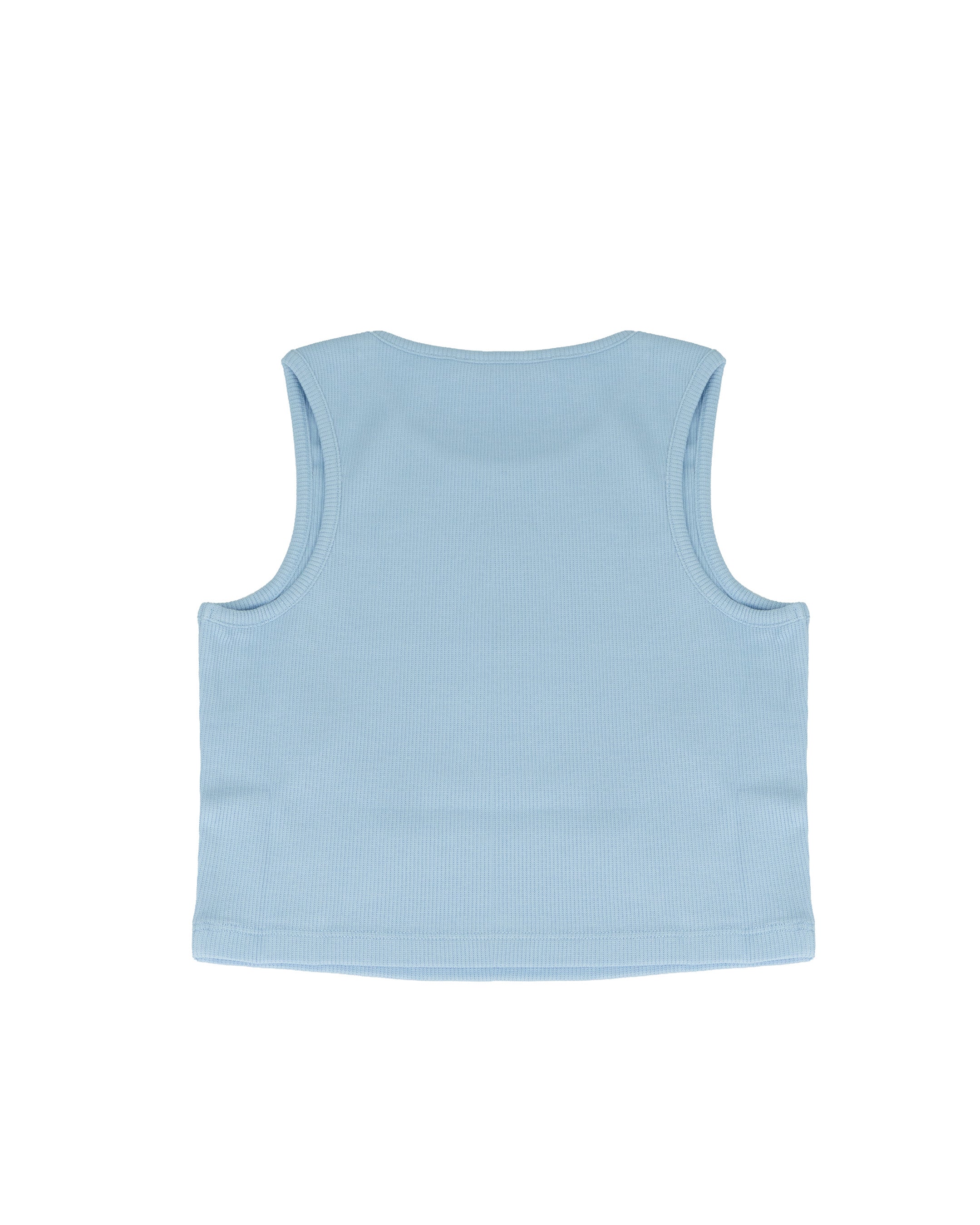 Patrizia Pepe Kids Top/Canotta Celeste a Coste con Logo in Strass per Bambine