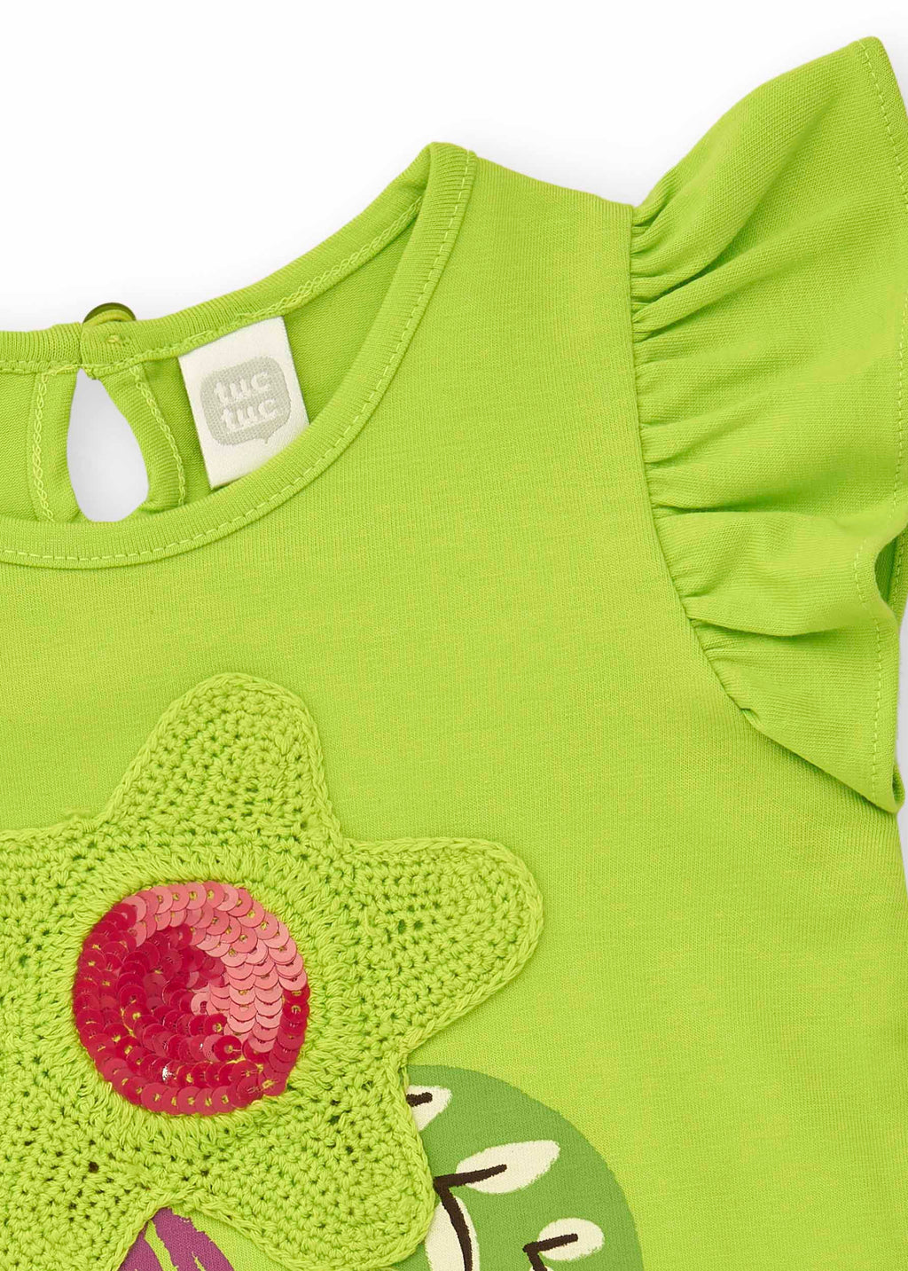 Tuc Tuc Green T-shirt with Embroidery and Rhinestones for Baby Girls