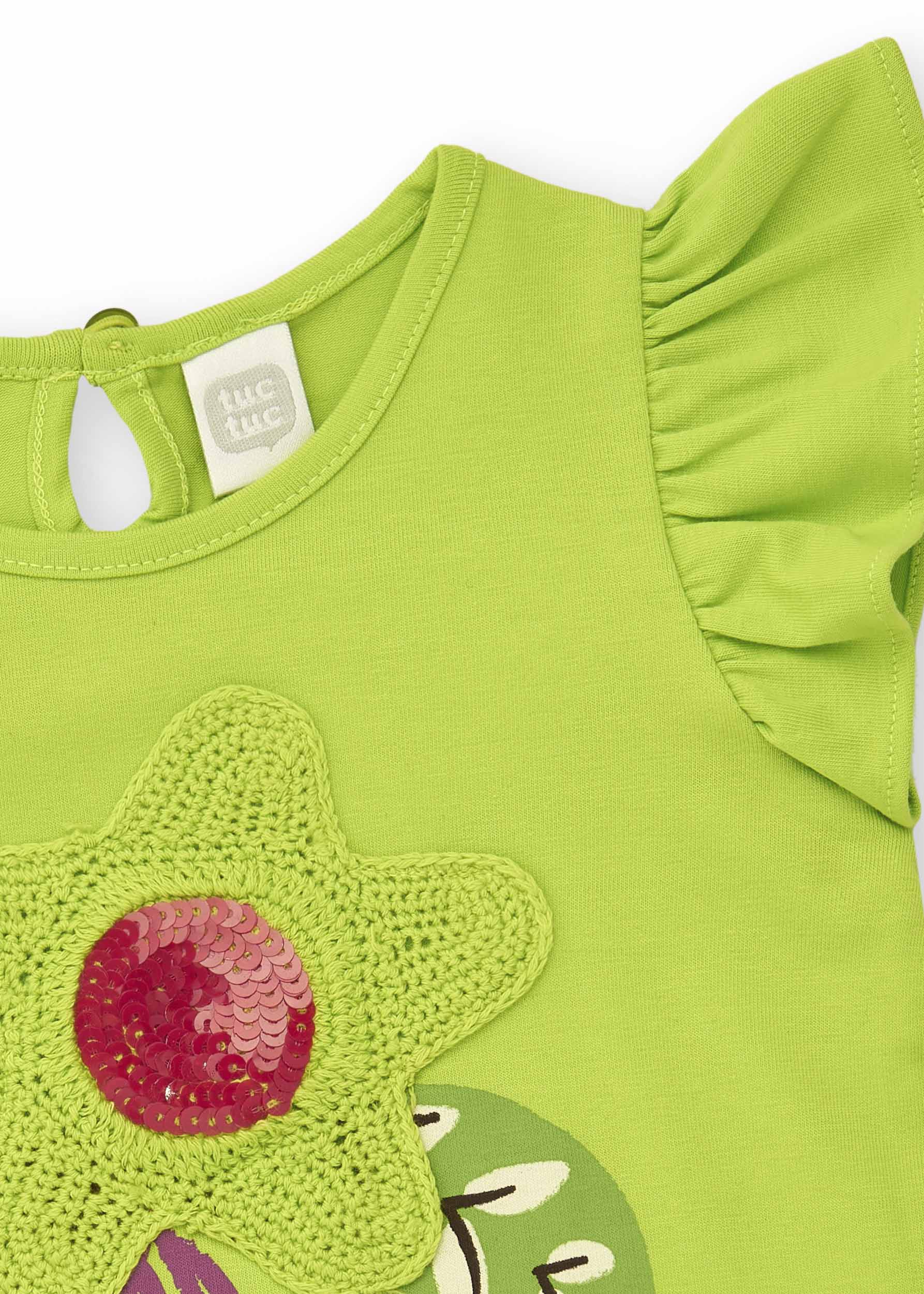 Tuc Tuc Green T-shirt with Embroidery and Rhinestones for Baby Girls