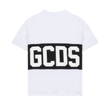 Gcds Kids T-Shirt Bianco con Banda Nero Logata Unisex