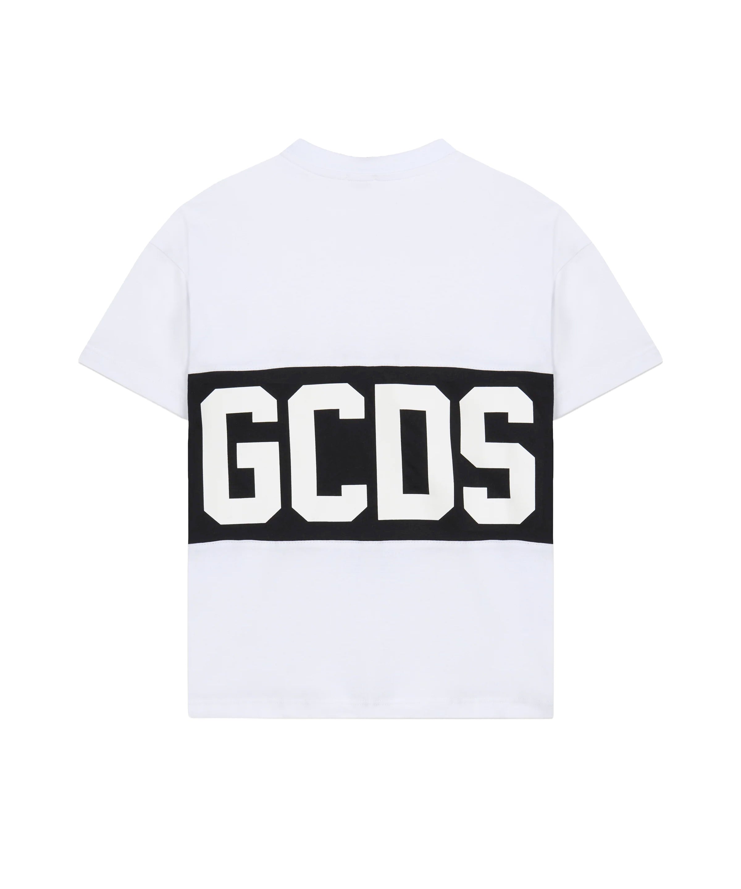 Gcds Kids T-Shirt Bianco con Banda Nero Logata Unisex