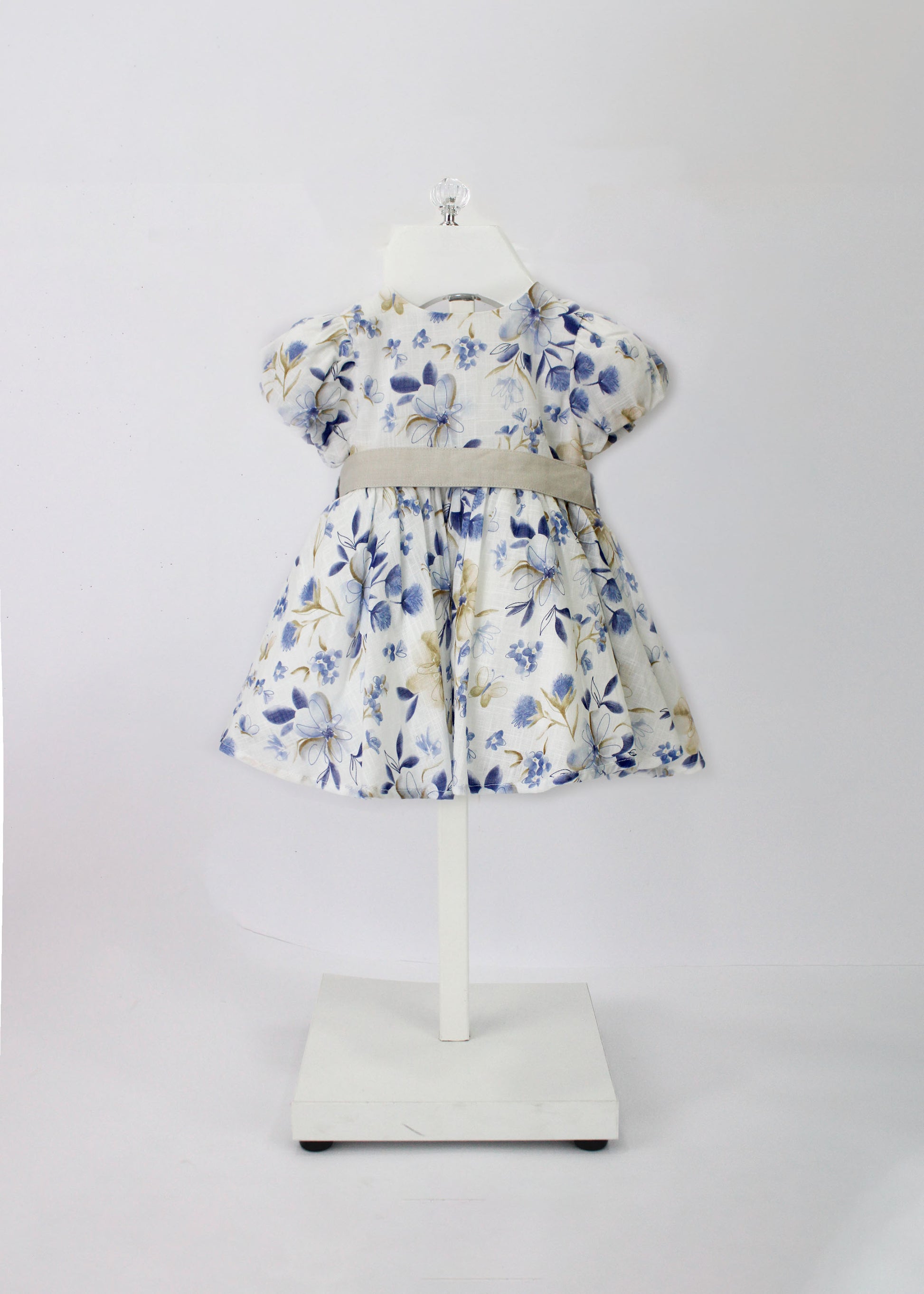 Minibanda Abito Bianco Floreale con Fascia e Fiocco per Neonate