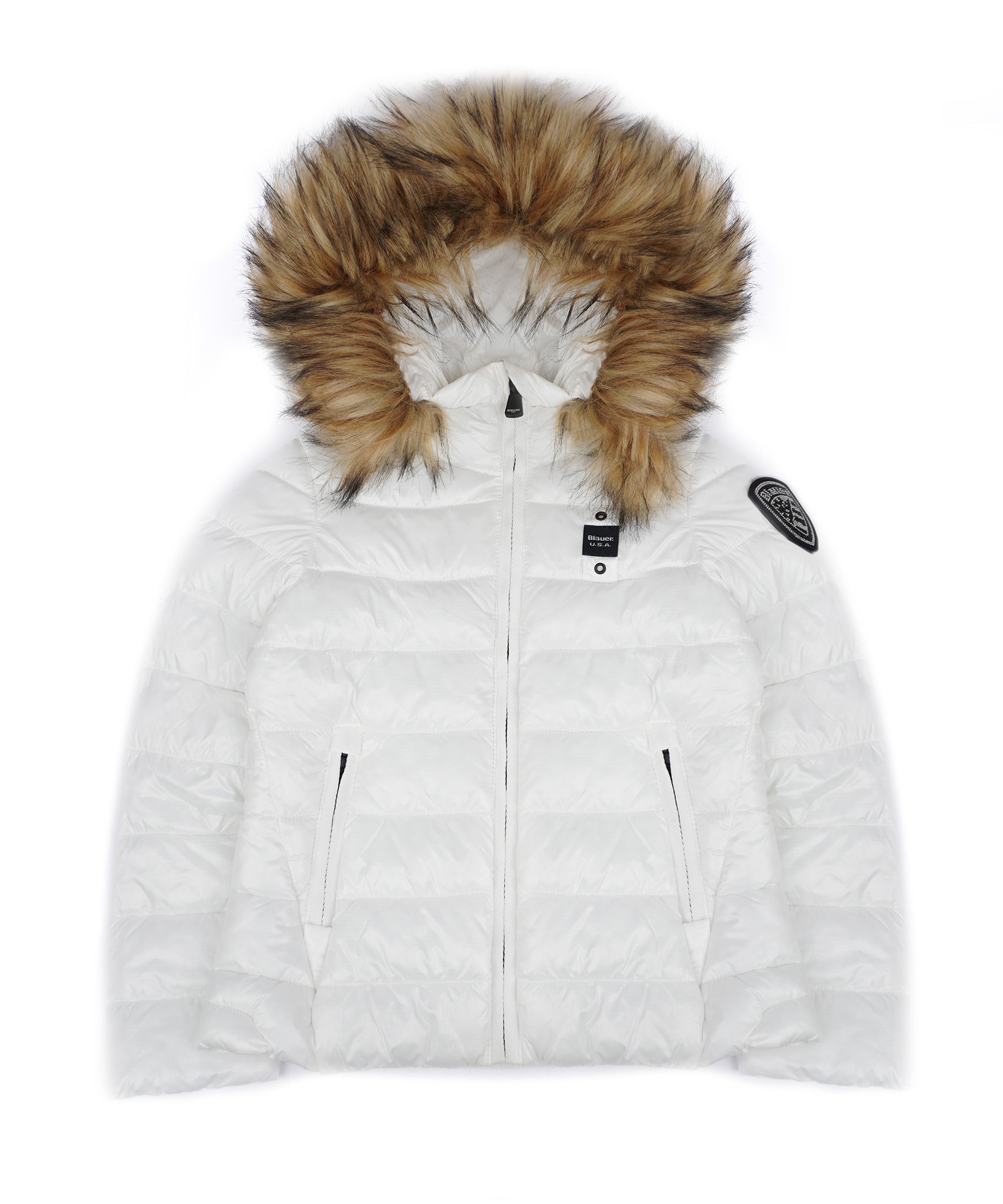 Blauer Kids Giubbino Bianco con Cappuccio e Pelliccia Ivory Junior per Bambine