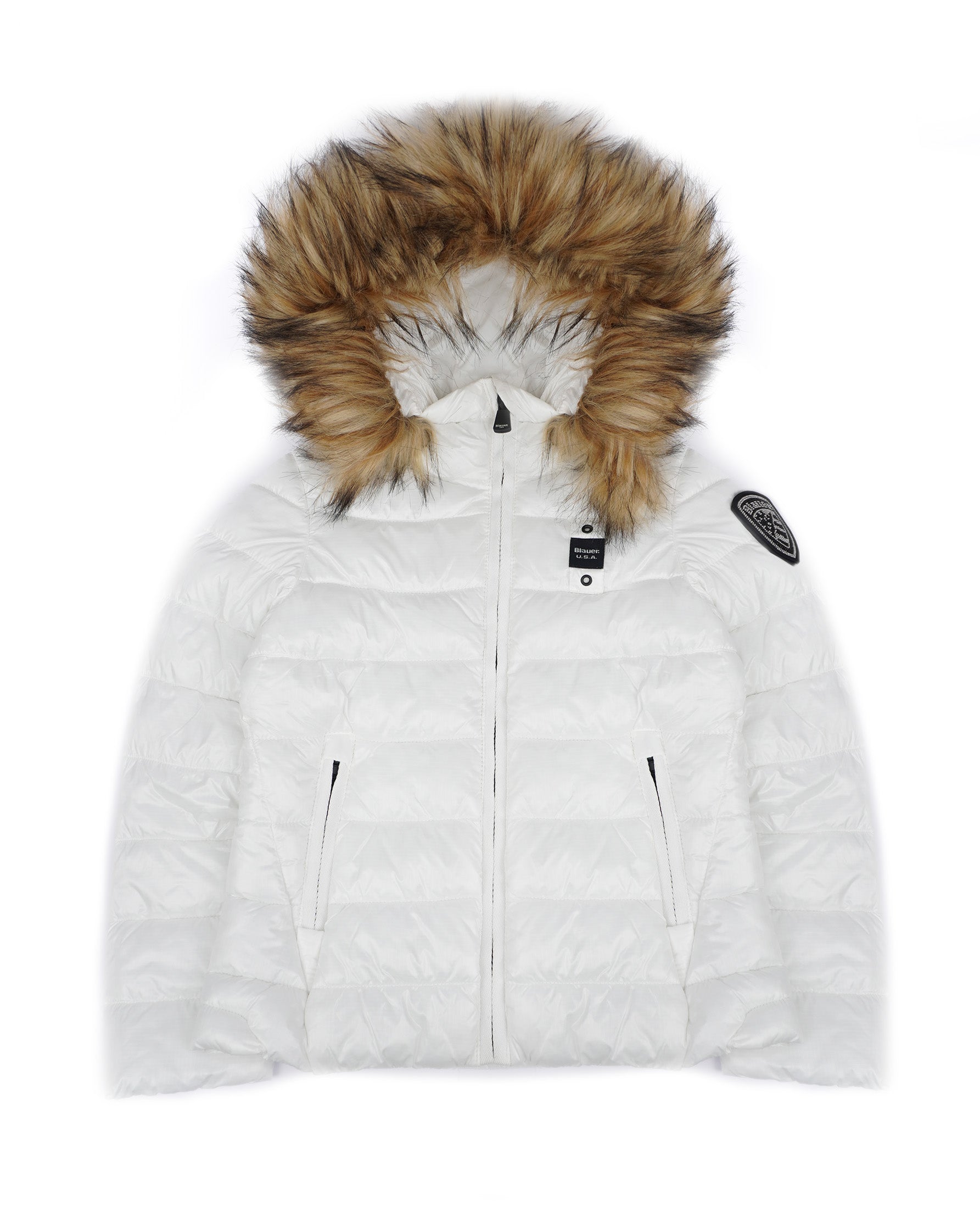 Blauer Kids Giubbino Bianco con Cappuccio e Pelliccia Ivory Junior per Bambine