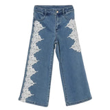 Twinset Kids Pantalone in Denim con Dettagli in Pizzo per Bambine