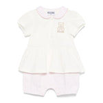 Moschino Kids Tutina a Righe Panna/Rosa con Ricamo Teddy per Neonate