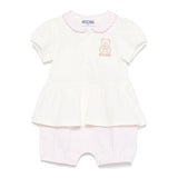 Moschino Kids Tutina a Righe Panna/Rosa con Ricamo Teddy per Neonate