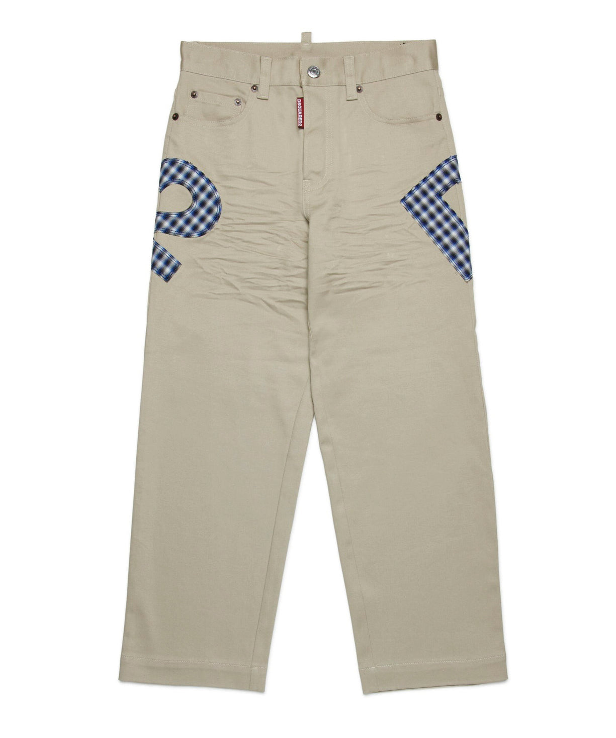 Dsquared2 Kids Pantaloni Beige con Logo Quadri per Bambini (fronte)