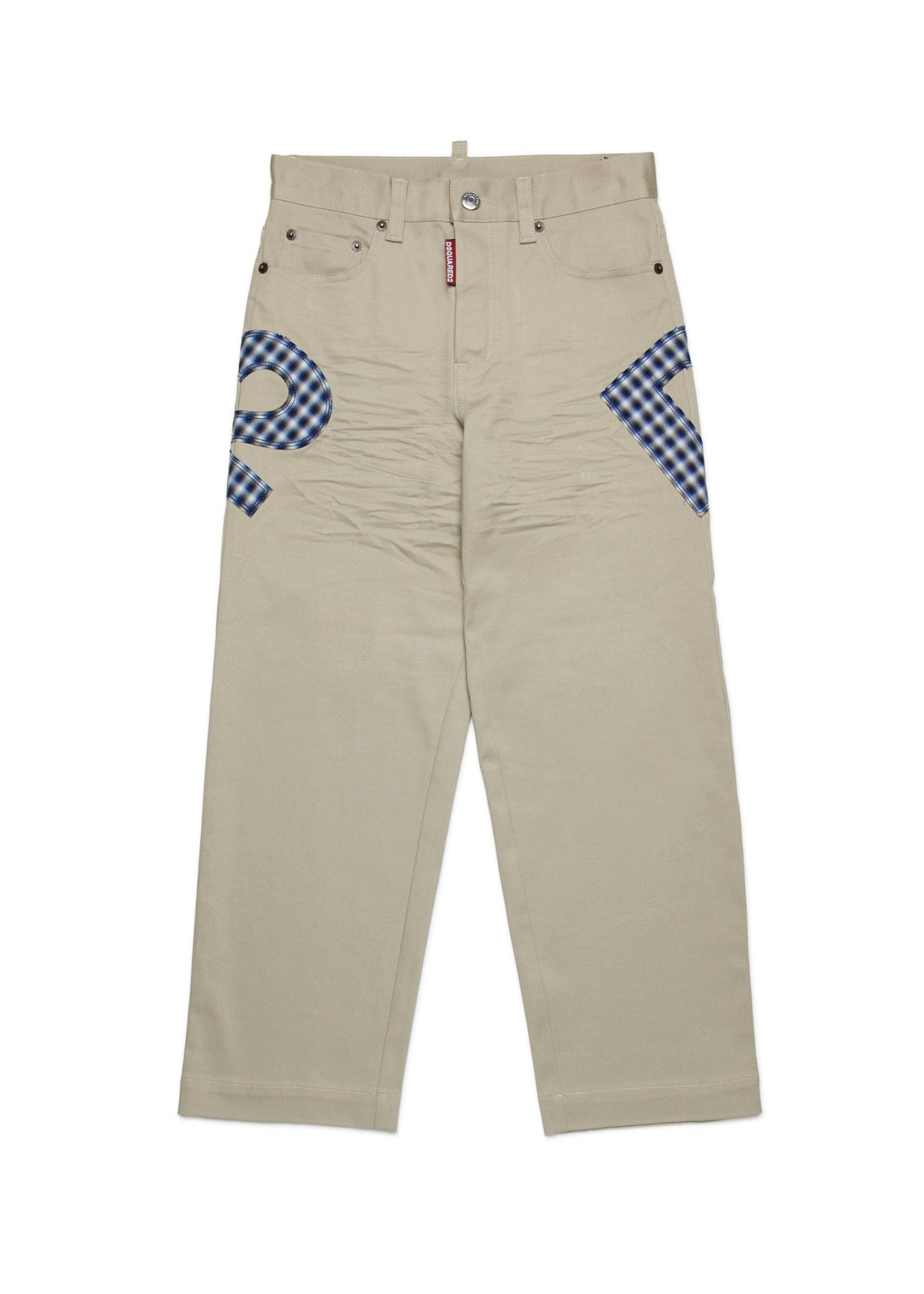 Dsquared2 Kids Pantaloni Beige con Logo Quadri per Bambini (fronte)