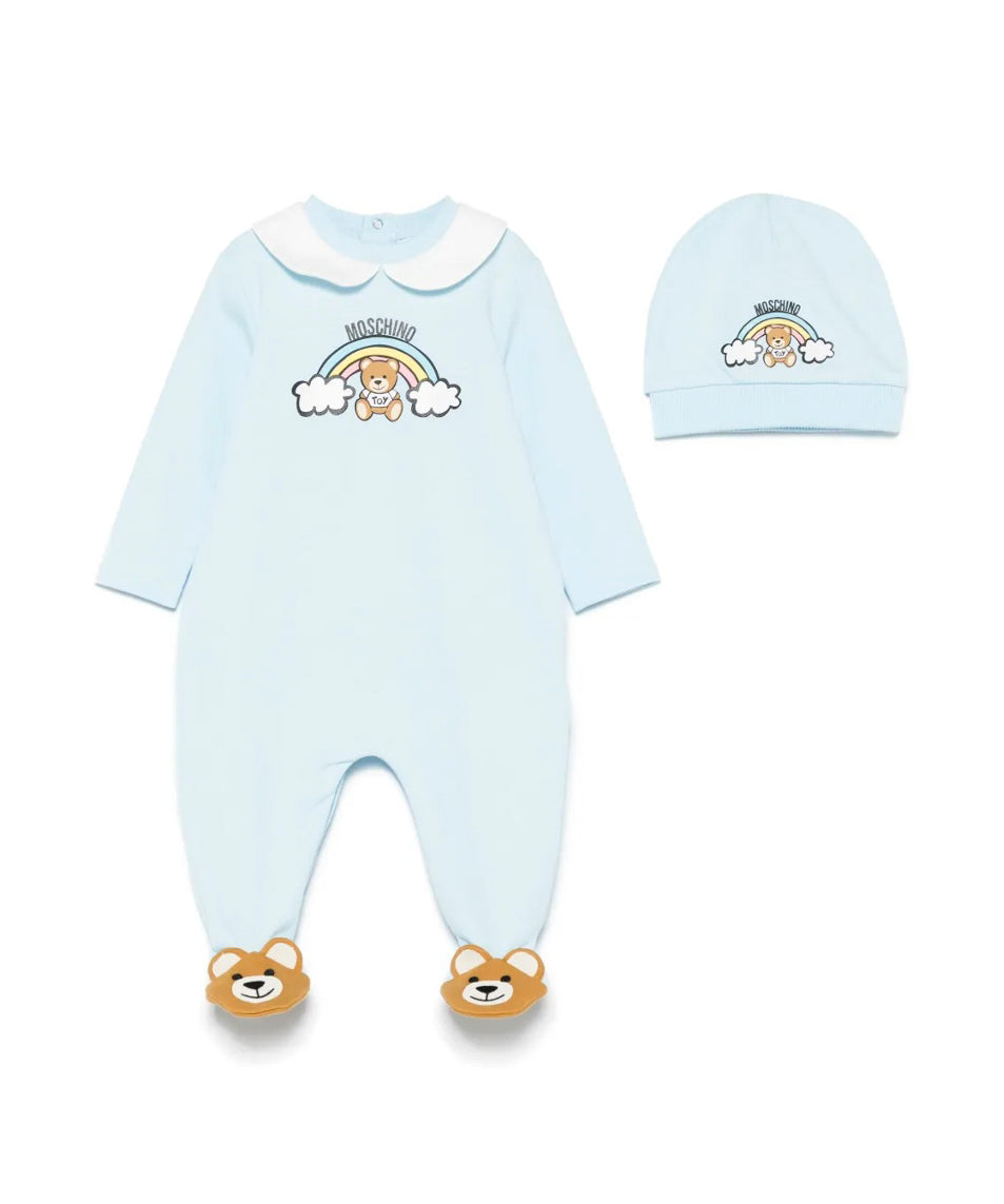 Moschino Kids Tutina Celeste con Cappello per Neonati