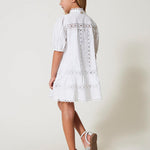 Twinset Kids Abito Bianco Ricamato per Bambine