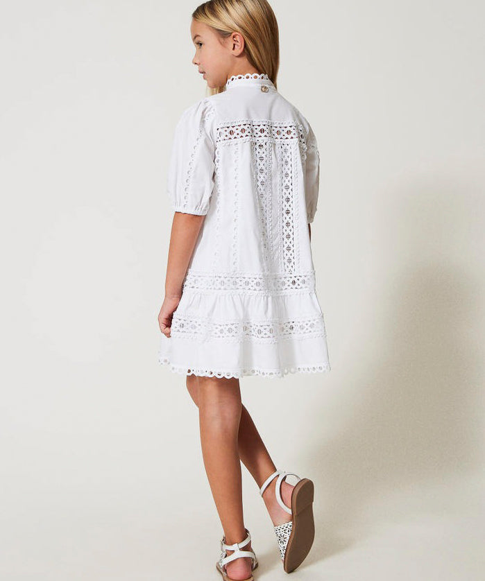 Twinset Kids Abito Bianco Ricamato per Bambine