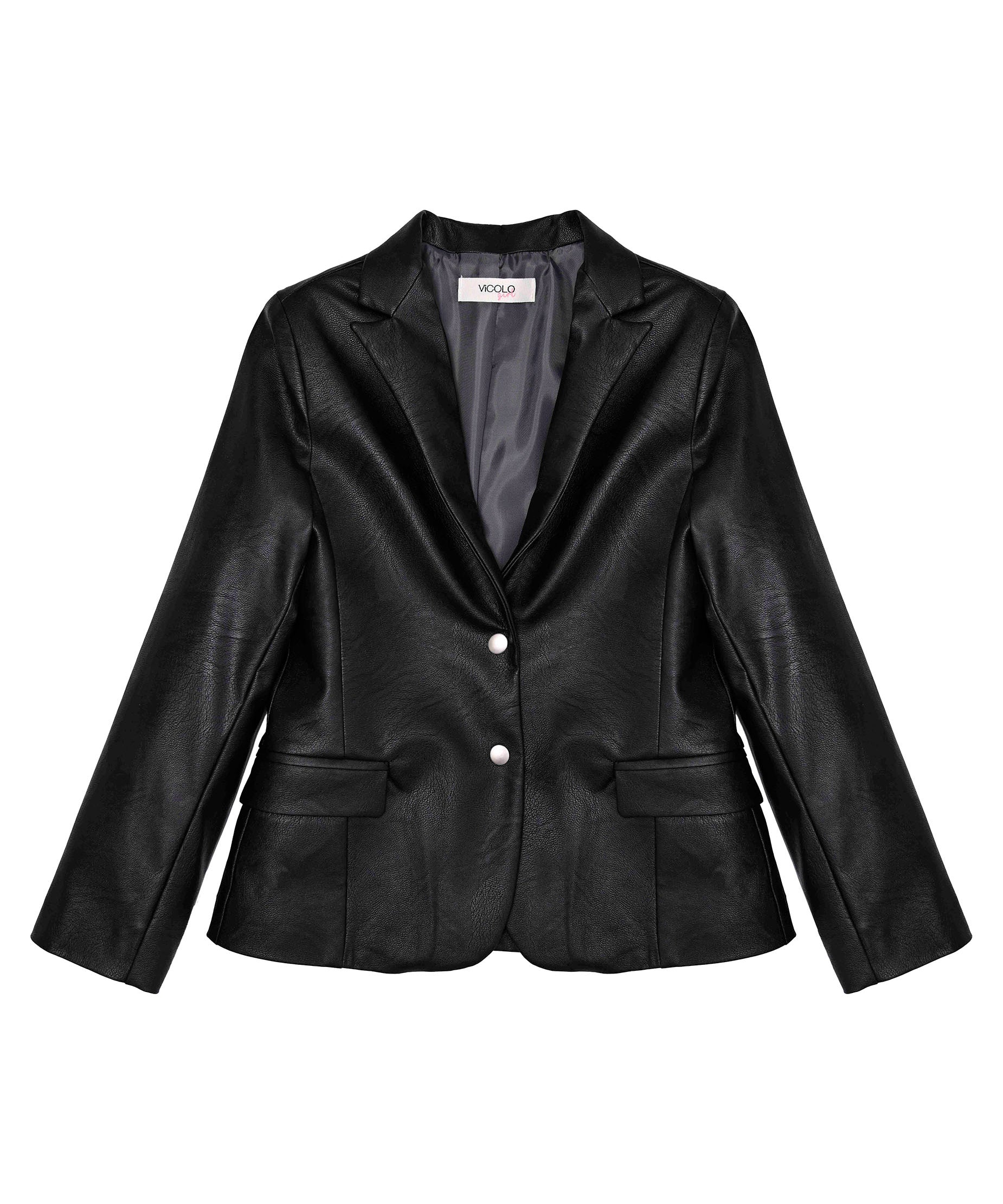 Vicolo Kids Giacca Blazer Nera Ecopelle per Bambine