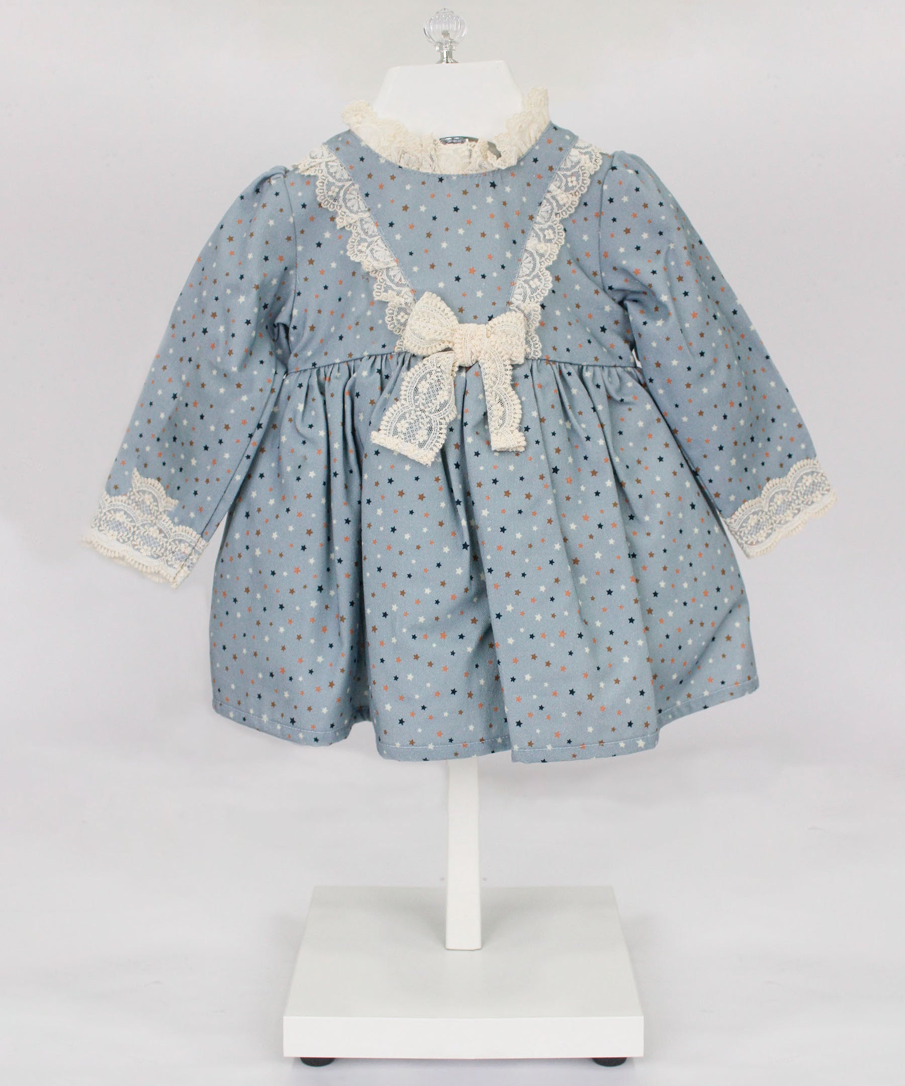 Deolinda Abito Celeste/Panna a Pois con Culotte per Neonate