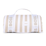 Boss Kids Coperta Beige/Bianco a Strisce per Neonati