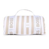 Boss Kids Coperta Beige/Bianco a Strisce per Neonati