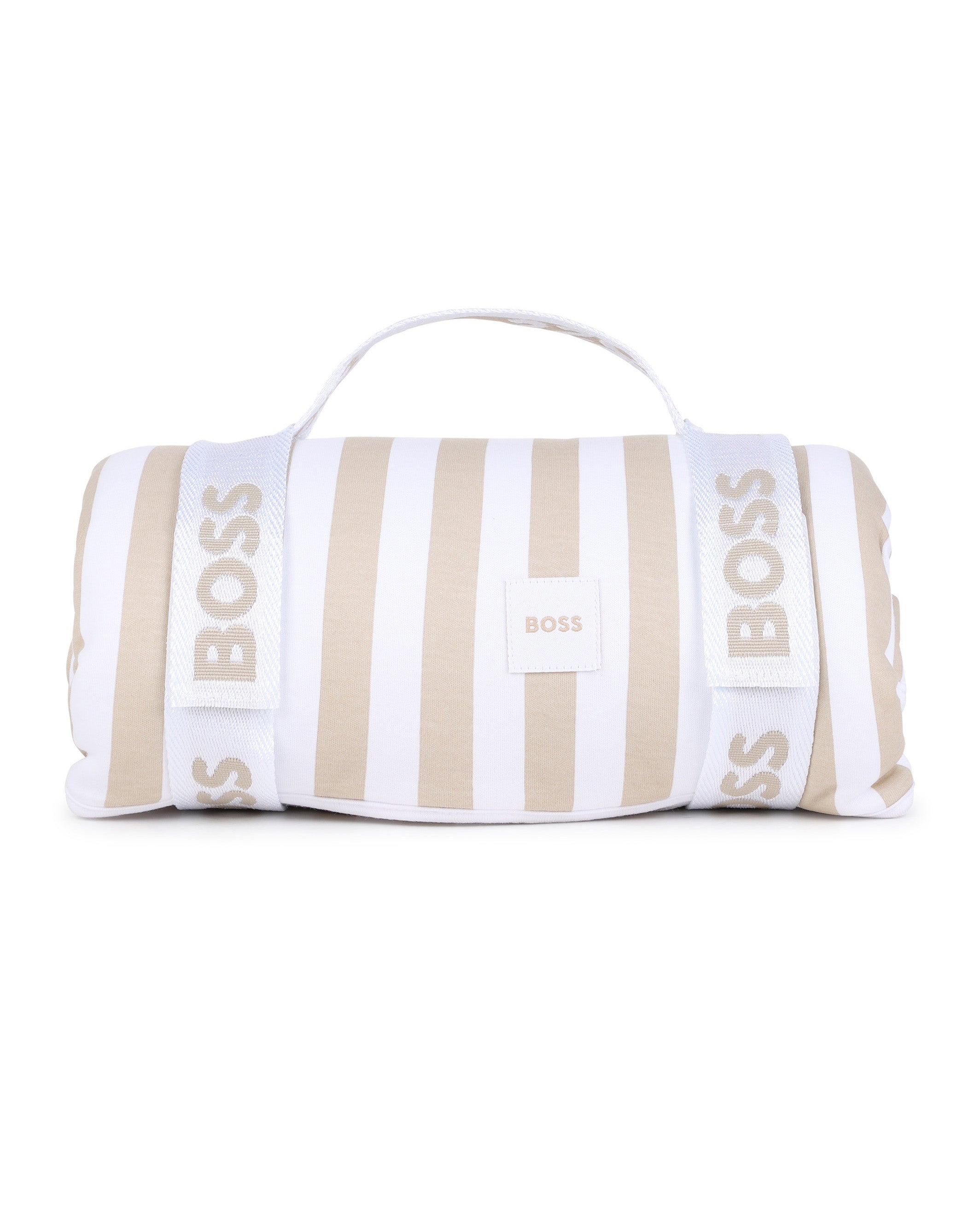 Boss Kids Coperta Beige/Bianco a Strisce per Neonati