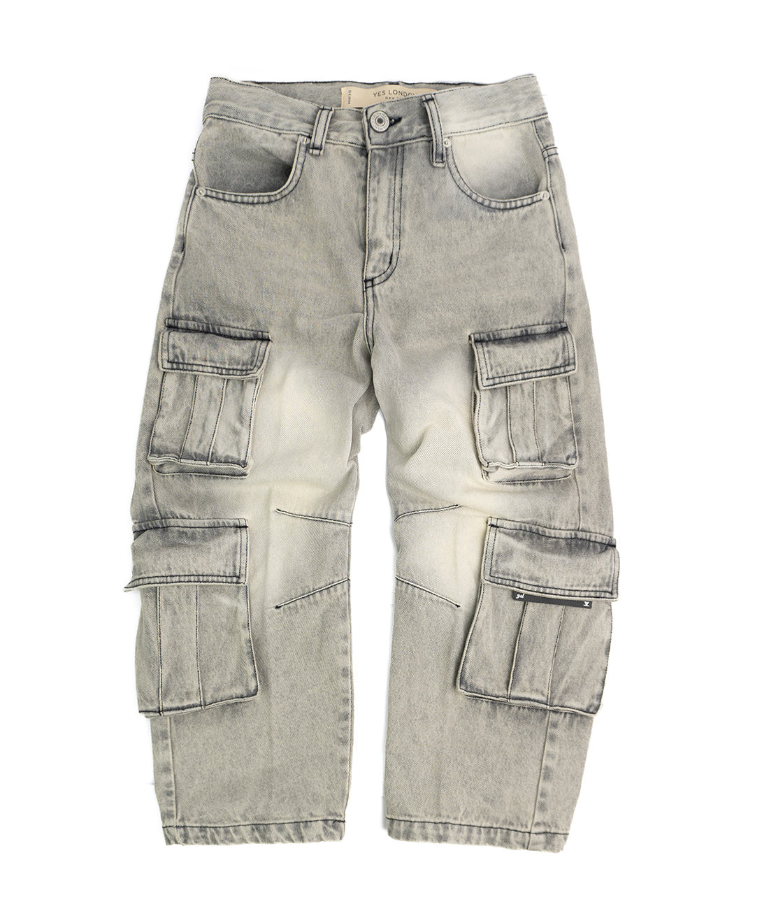 Yes London Kids Denim Cargo Grigio Stone Wash per Bambini