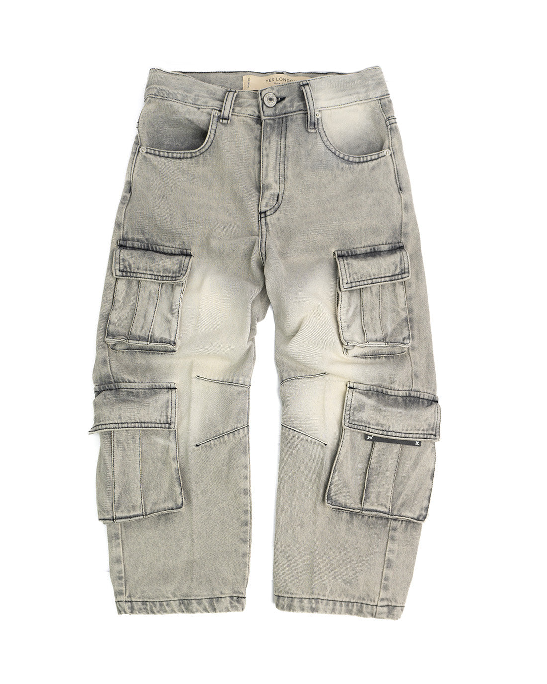 Yes London Kids Denim Cargo Grigio Stone Wash per Bambini